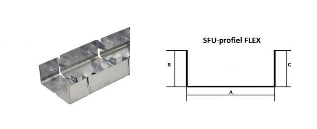 Steelframe - MS U-profiel flex 75 L= 3000 mm