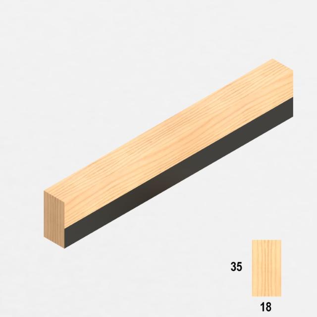 API Kantlat Vuren 18x35 1-zijde zwart L= 3000 mm